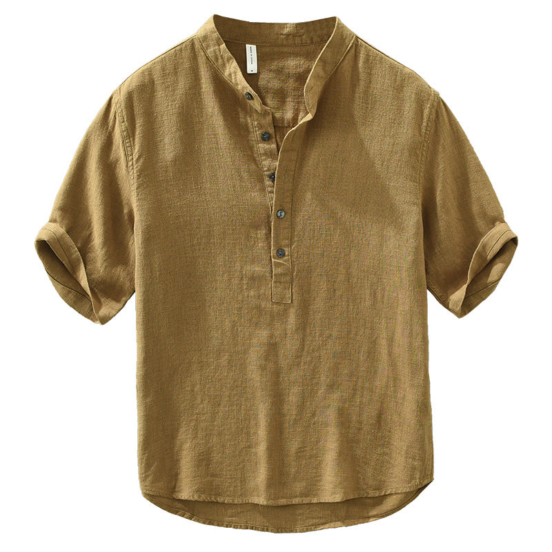 Men's Retro Casual Simple Stand Collar Cotton And Linen Shirt