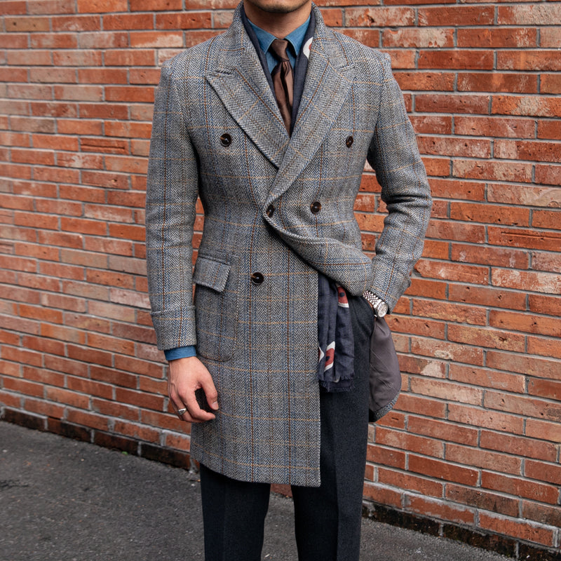 Retro Wool Plaid Polo trench Coat