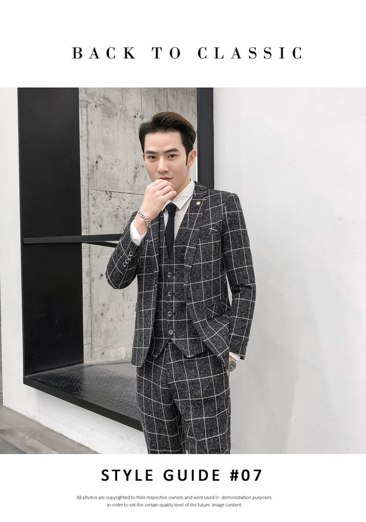 Men's Plaid Suit Three-piece Suit for men