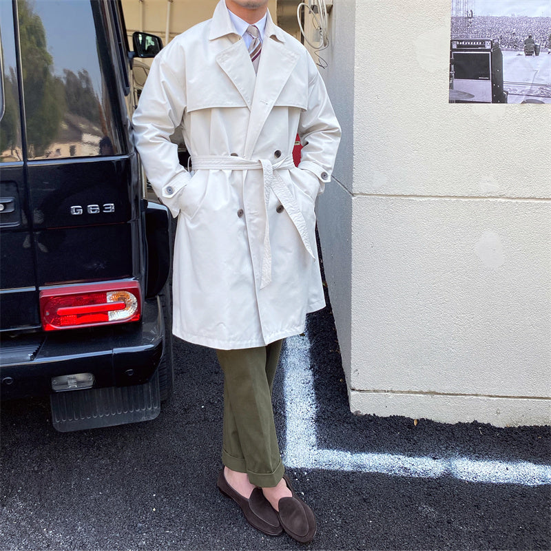 Mid-length Trench Coat With Double-breasted Lapels