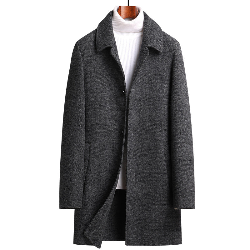 Thickened double-sided woolen coat with down liner for men