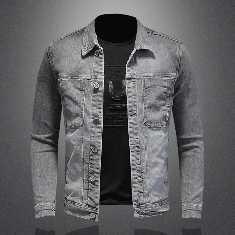 Personalized Smoke Gray High Elastic Denim Jacket For Men