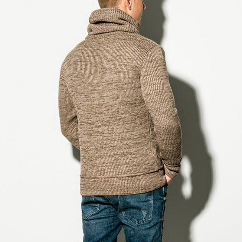 Suéter exterior de manga larga de punto con cuello alto y cordón para hombre