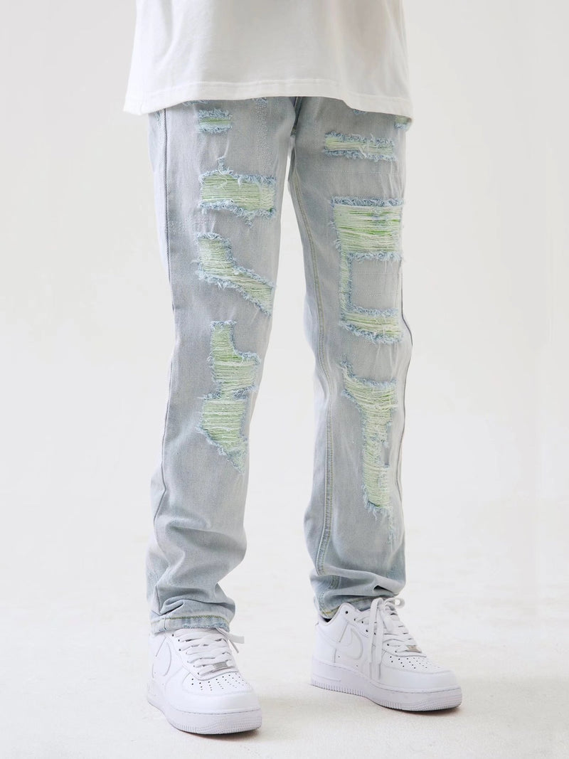 Washed High Street Straigh Ripped Jeans Men