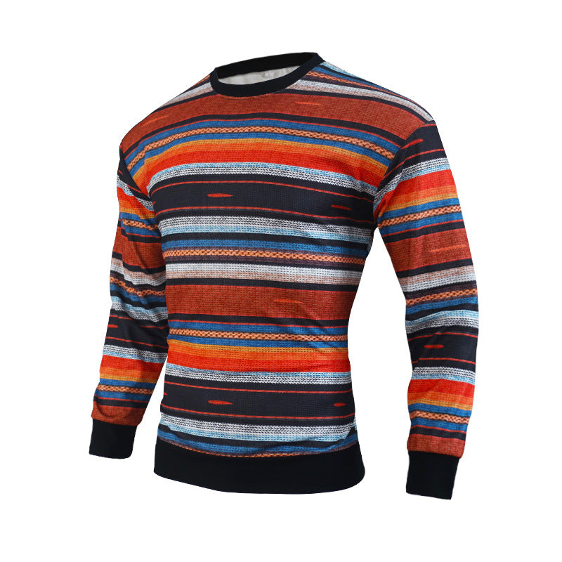 Men's Waffle Stripe Versatile Casual Bottomed Sweater