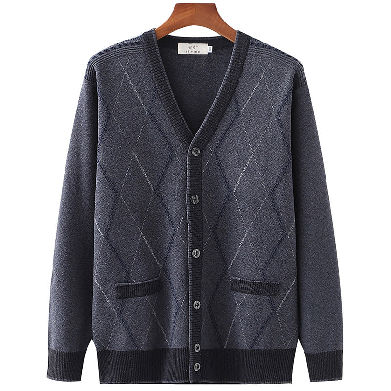 Maglione cardigan in lana di mezza età