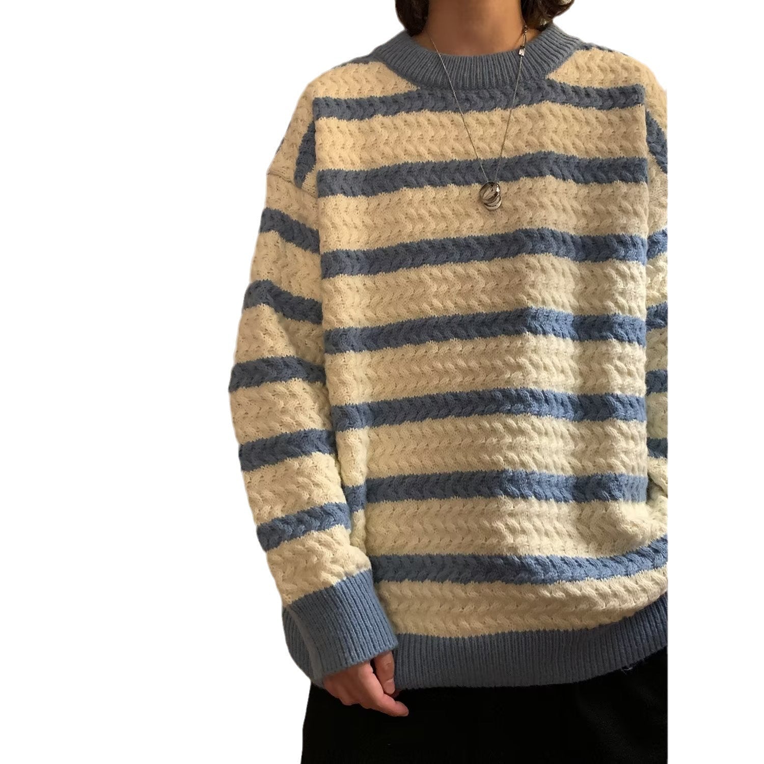 Maglione a righe con scollo tondo per uomo