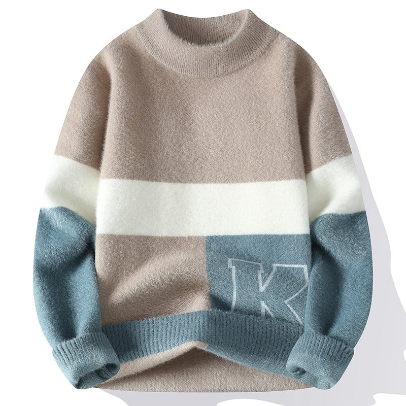 Maglione pullover a maniche lunghe con scollo tondo e colori abbinati in jacquard