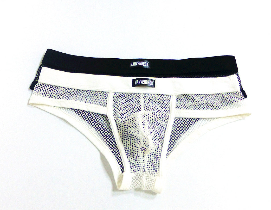 Men's Transparent Mesh Briefs Low Waist Convex Design Underwear