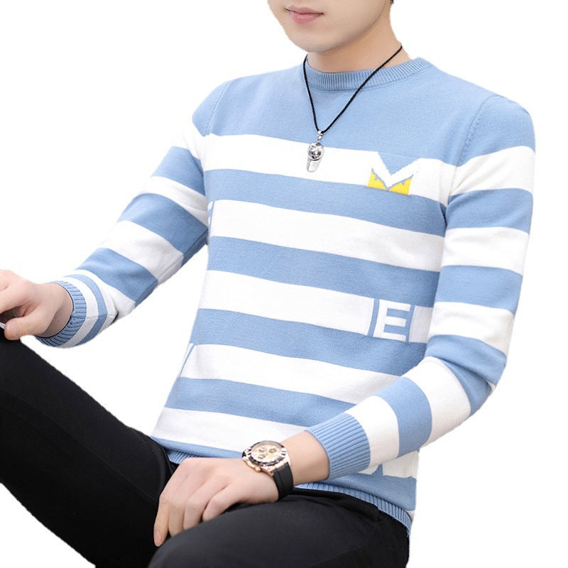 Men's Round Neck Striped Sweater