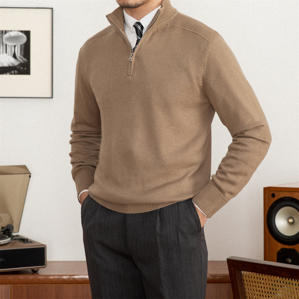 London Wool Blend Textured Half Zip Jumper