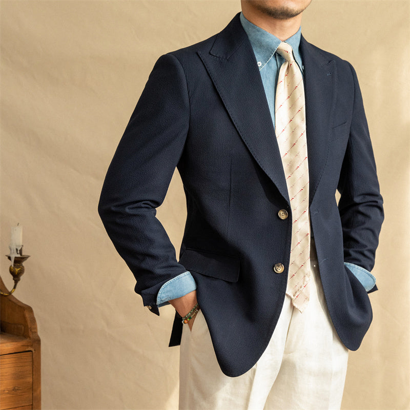 Half-lined Seersucker Light And Breathable Lapel Jacket