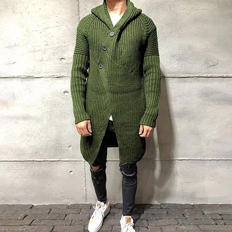 Long Knitted Hooded Sweater Coat Men