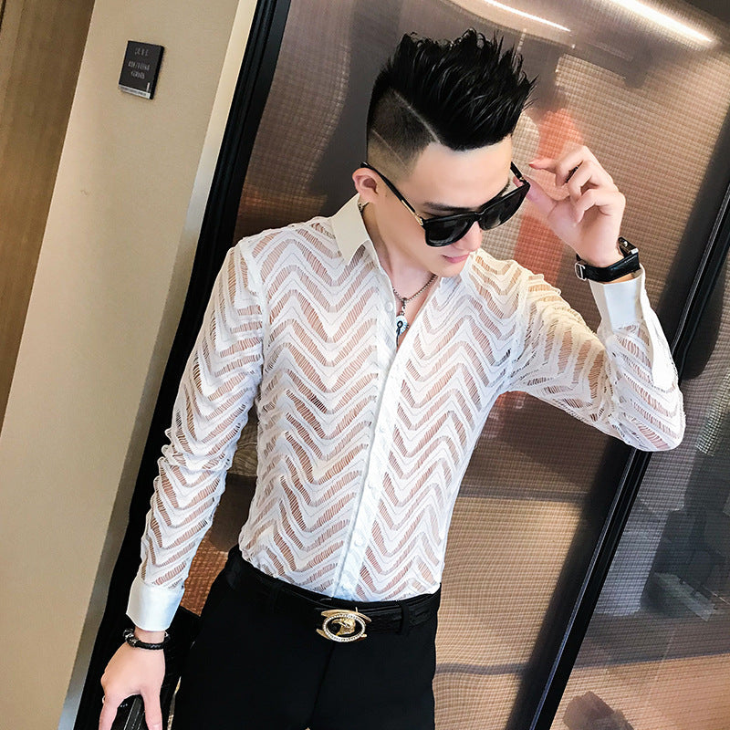 Sexy Transparent Lace Shirt Men