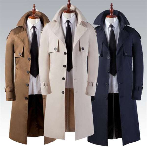 Super Long Over The Knee Slim Business Casual Men's Trench Coat