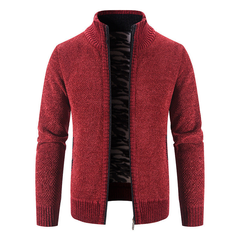 Men's Knitwear Autumn And Winter Fleece Lined Padded Cardigan sweater