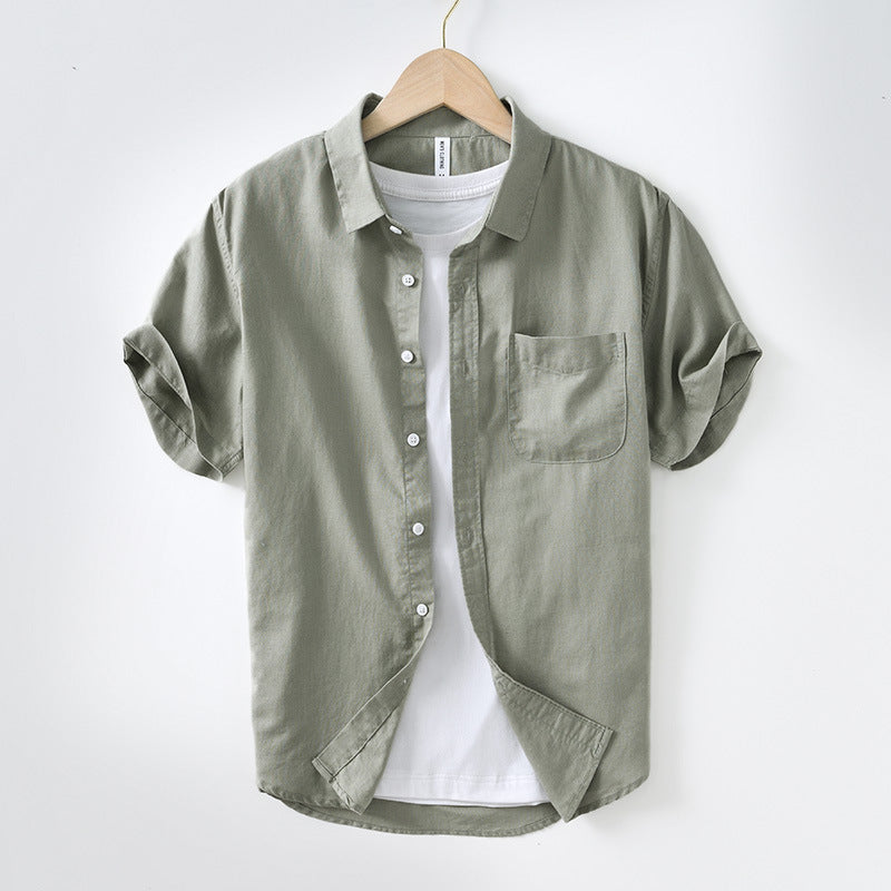 Men's Cotton And Linen Square Collar Casual Short-sleeved Shirt