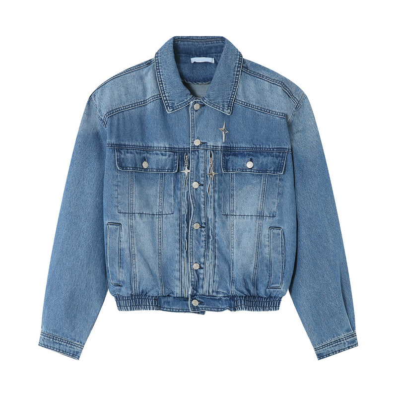 Spring Padded Shoulder Loose Waist Denim Jacket