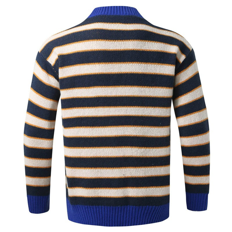 Men's Autumn And Winter Striped Knitted Jacket