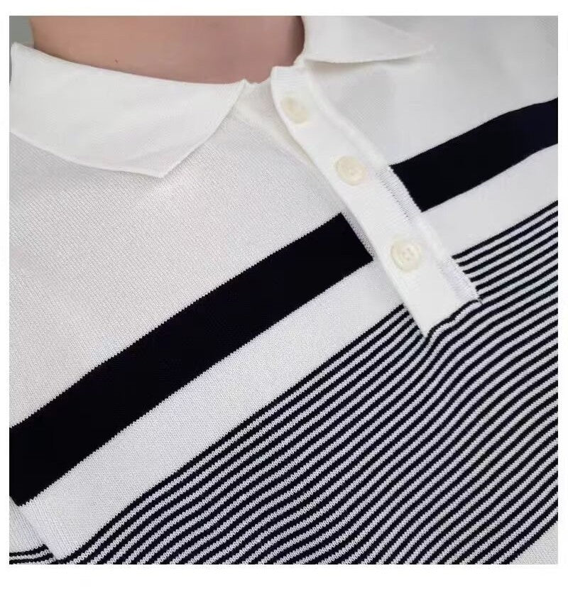 Casual Striped Lapel Short Sleeve t-shirt