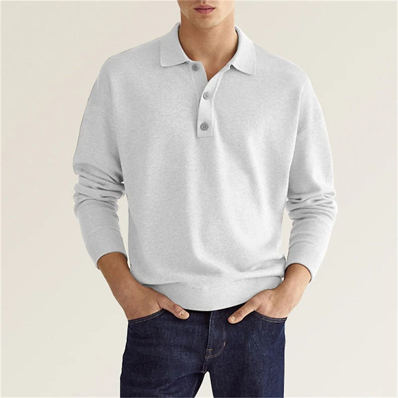 Long Sleeve V-neck Button up Men's Casual Top Polo Shirt