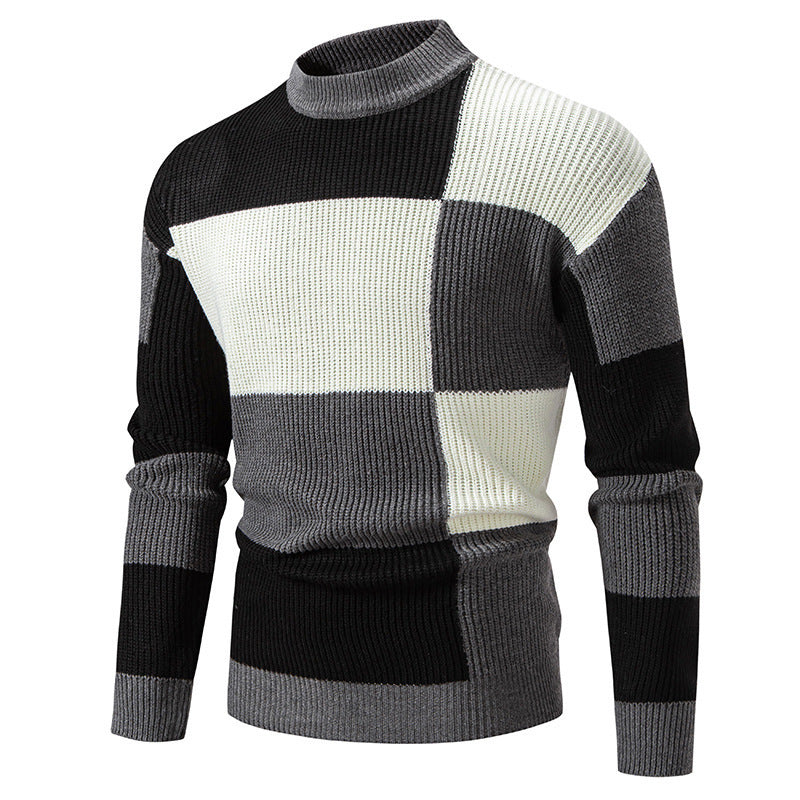 Maglione casual da uomo con collo alto e colori coordinati