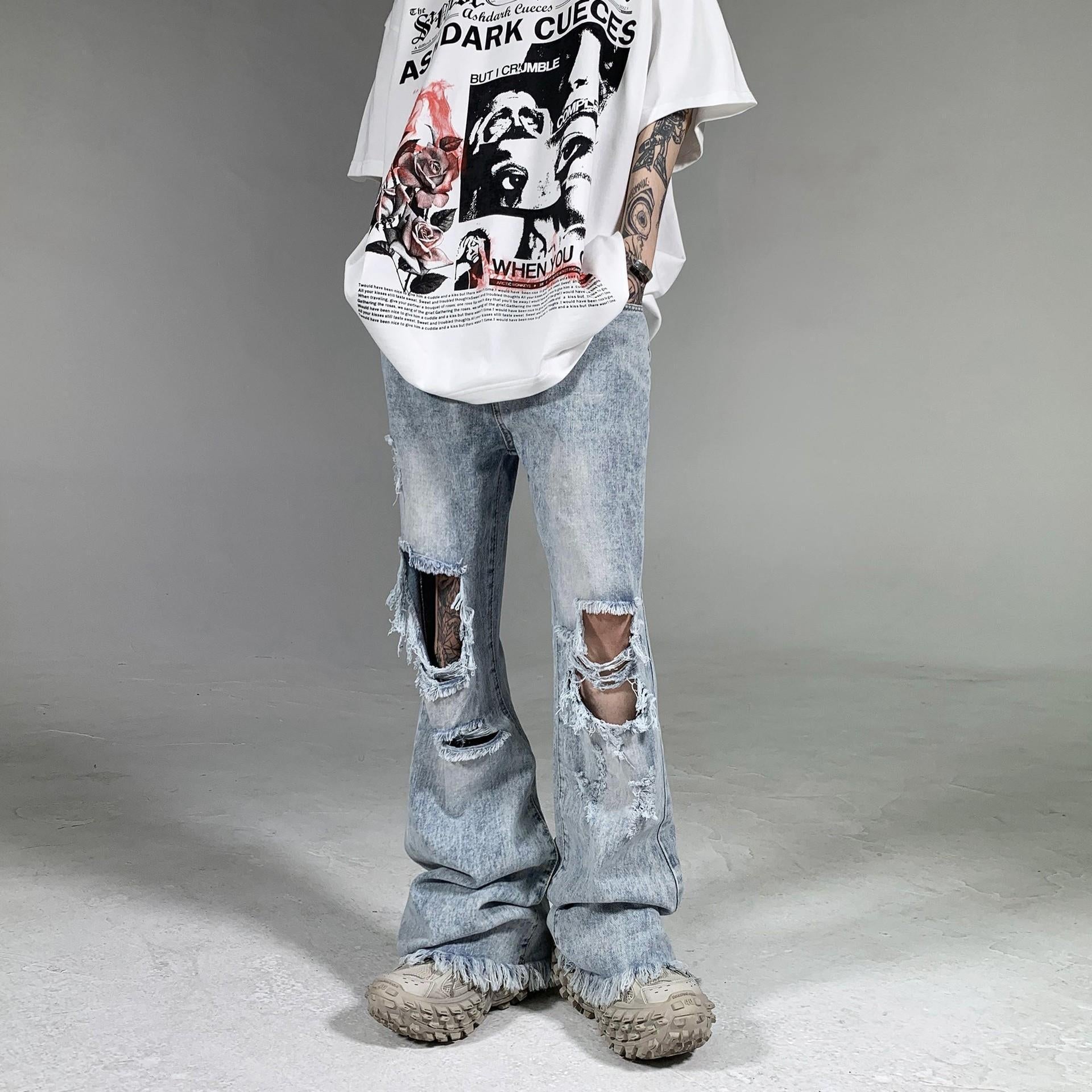 Hip-hop Street Slimming Loose Raw Hem Bootcut Pants