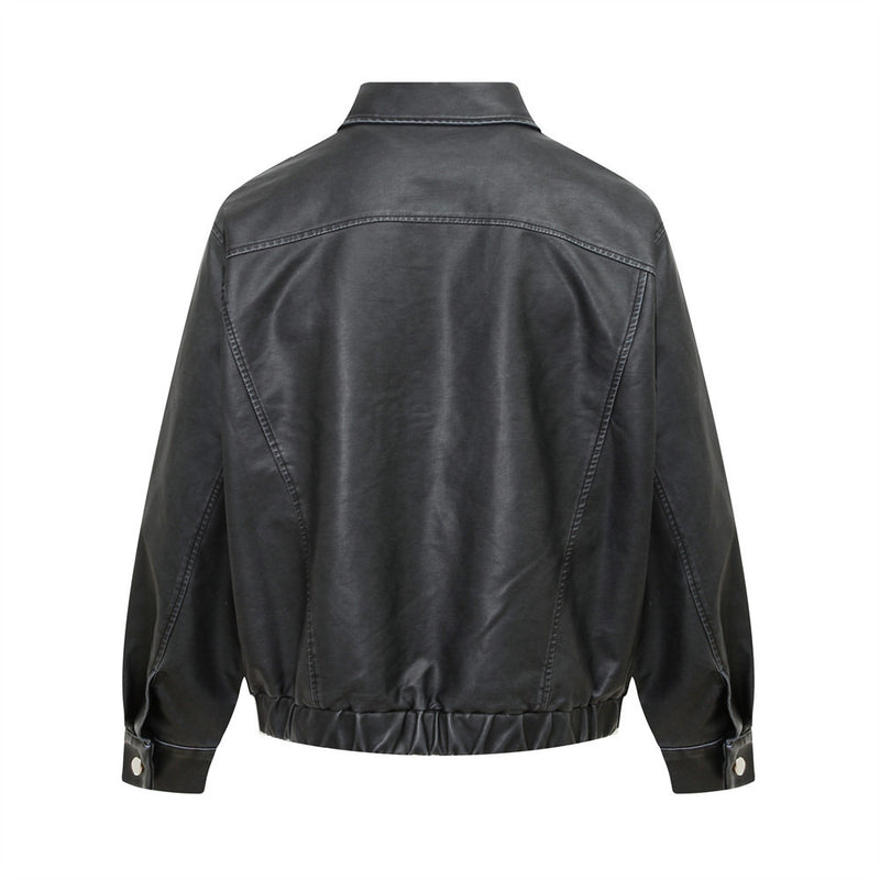 Motorcycle Distressed Tooling PU Leather Jacket