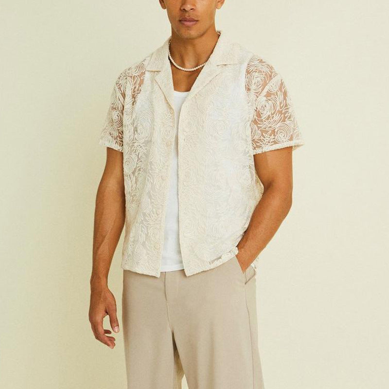 Men's Draping Hollow Lace Shirt