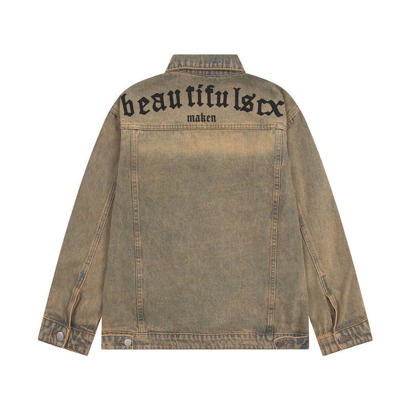 Punk Waste Soil Gothic Letter Embroidery Denim Jacket