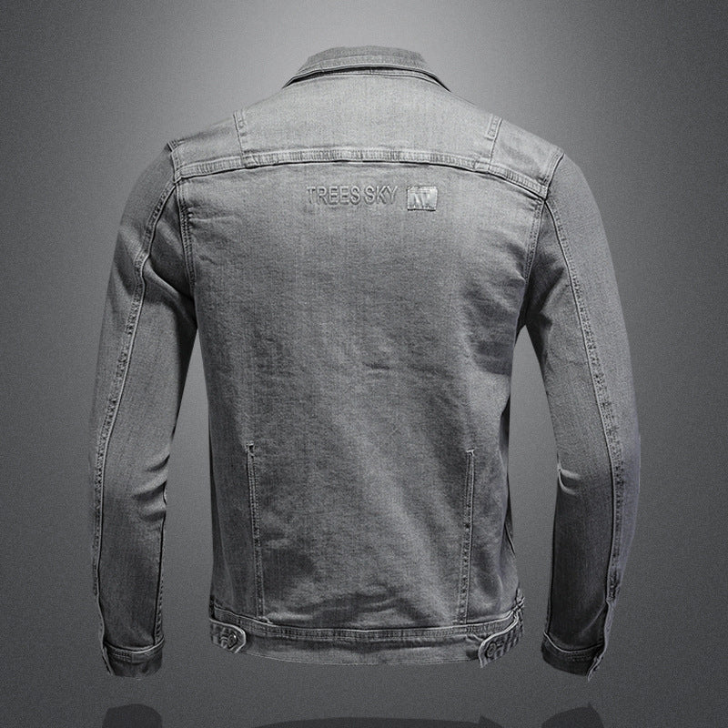 Personalized Smoke Gray High Elastic Denim Jacket For Men