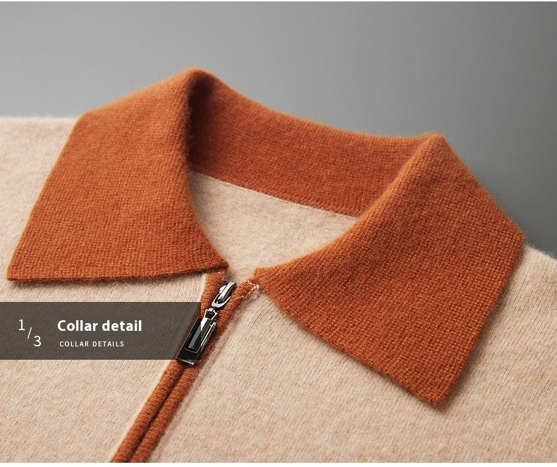 Wool Knitted Half-open Polo Long-sleeved Fleece Sweater