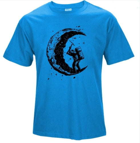 Digging The Moon Print Casual Mens O-neck T Shirt