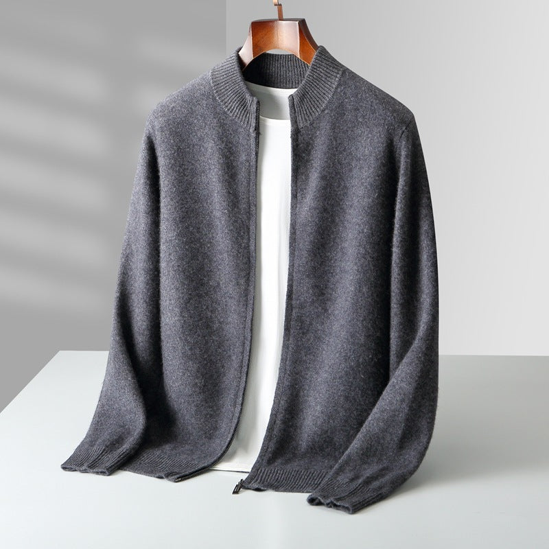 Pure Wool Knit Double-strand Thickening Stand Collar Cashmere Cardigan coat