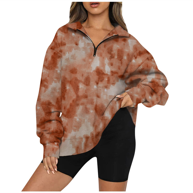 Tie Dye Printed Zippered Lapels Sweatshirt Womens