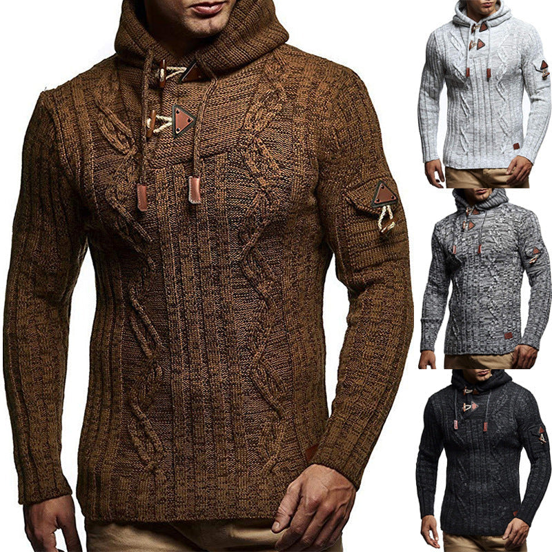 Men's Sweater with Hooded Epaulettes Horn Buckle