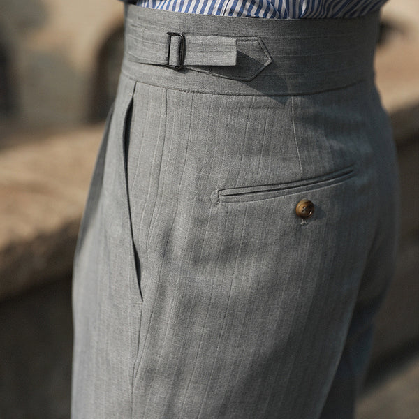 Pantalones rectos de cintura alta a rayas de negocios todo fósforo para hombre
