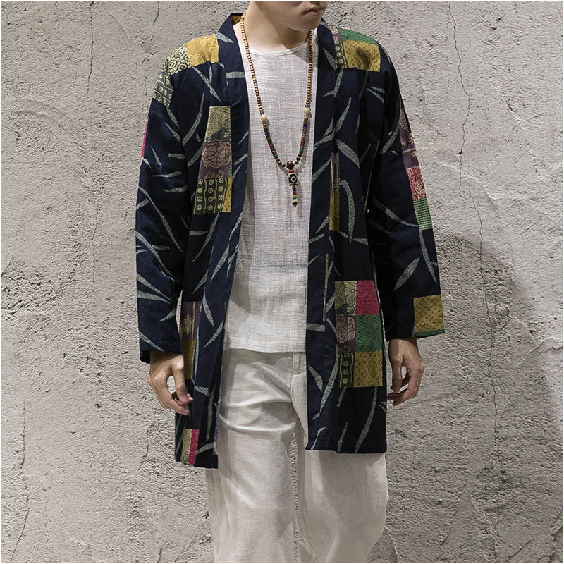 New autumn windbreaker men's long Korean cloak jacket