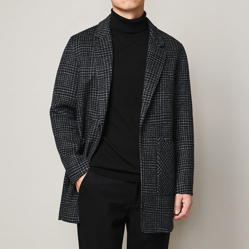 Men's Check Woolen Coat Thick Handmade Double-Sided Woolen Coat