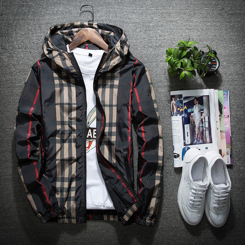 Plaid hooded slim jacket men