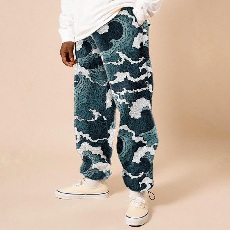 Loose Mid Waist Printing Long Casual Pants Men's Trousers