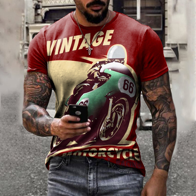 Summer Short Sleeve T-Shirt Casual 3D Motorcycle Printing Men's Shirt