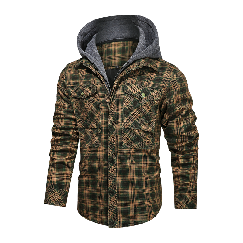 Men Long-sleeved Plaid Jacket