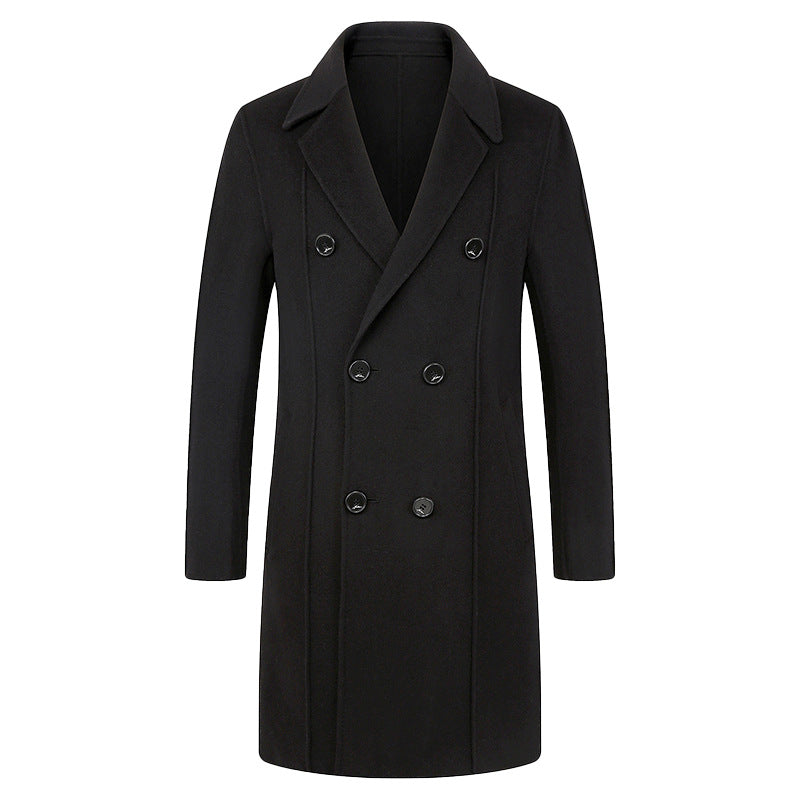 Over-the-knee double-breasted slim-fit trench coat