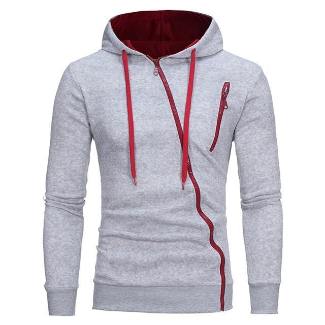 Diagonal Zipper Solid Color Hooded Sweater