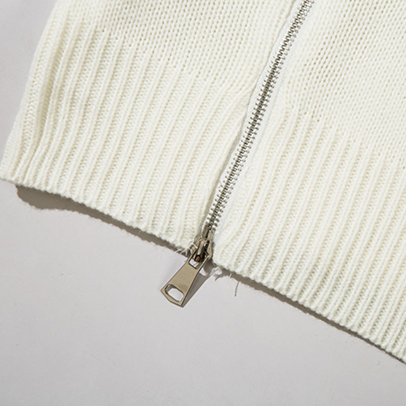 Men's High Street Two-way Zipper Patchwork Round Neck Sweater