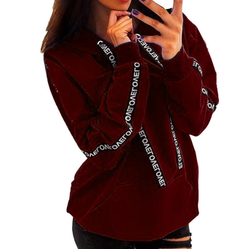 Ladies Loose And Thin Letter Ribbon Hooded Sweater