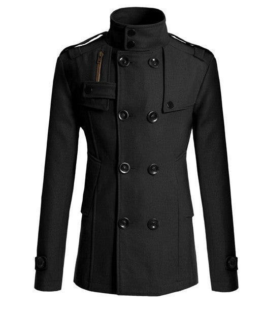 Men's slim-fit woolen trench coat