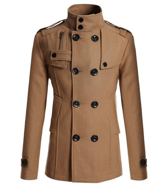 Men's slim-fit woolen trench coat