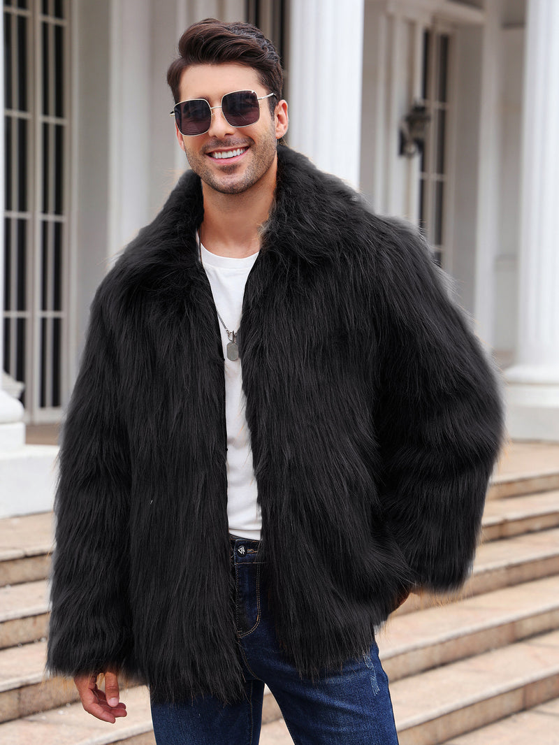 Men's Lapel Short Faux Fur Jacket Warm Overcoat